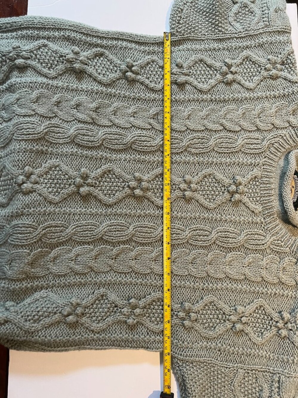 Vintage Beaver Canoe Hand-Knit Wool Fisherman/Aran Sweater Lt Sage Green Large - Picture 8 of 12
